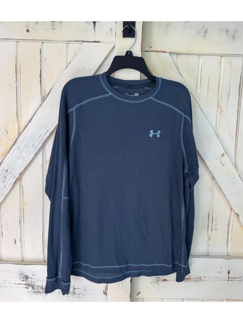 Under Armour Mens Waffle Knit Thermal Shirt Large Navy Long Sleeve AllSeasonGear